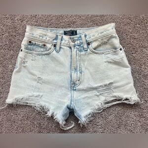 Abercrombie & Fitch Annie High-Rise Distressed Denim Shorts Light Wash 24 00